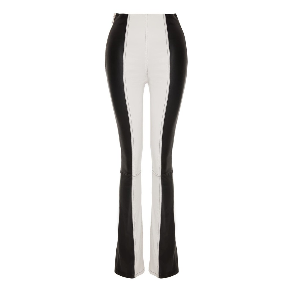 LOL Odette 100% Calf Leather Pants Womens 36 Small White & Black Flare NWOT